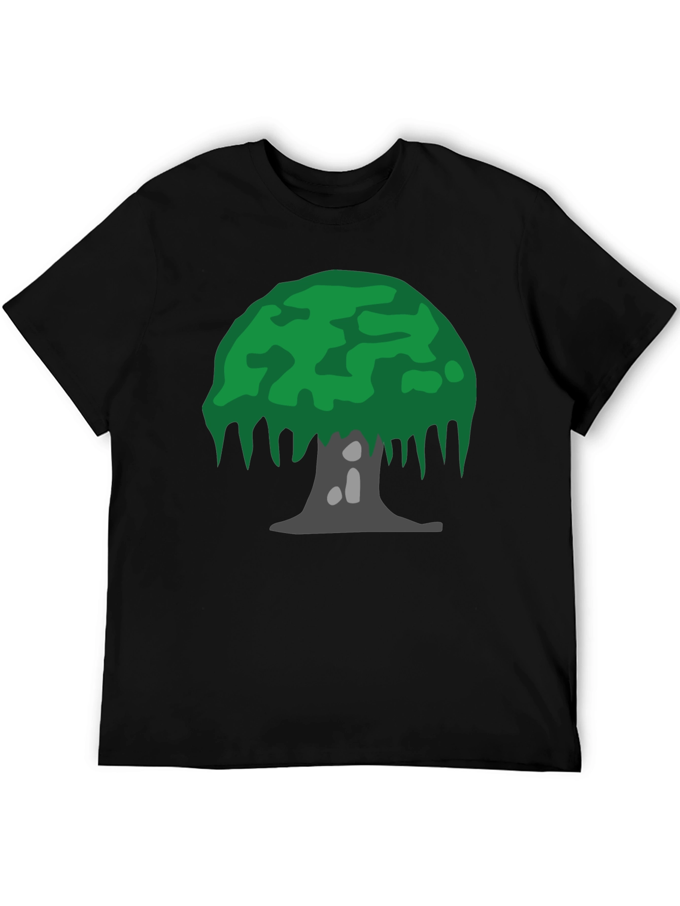 Cartoon Tree Graphic Tee - Black Cotton Blend