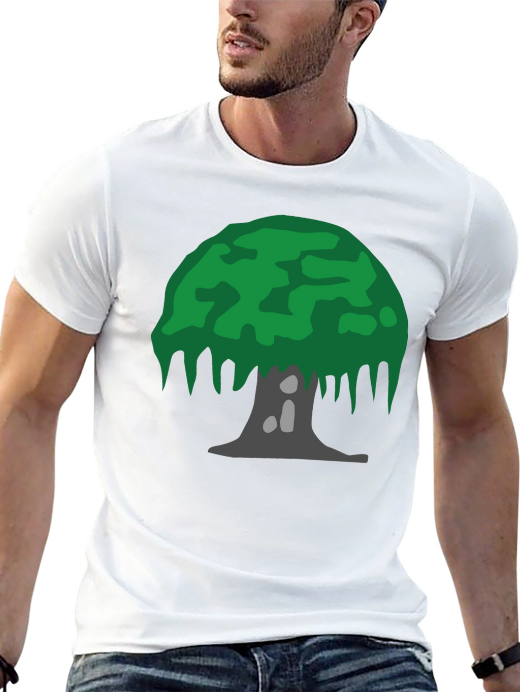 Cartoon Tree Graphic Tee - Black Cotton Blend