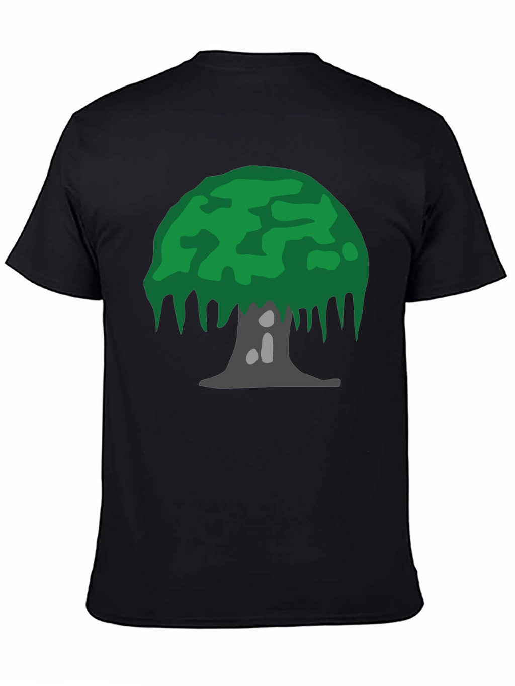 Cartoon Tree Graphic Tee - Black Cotton Blend