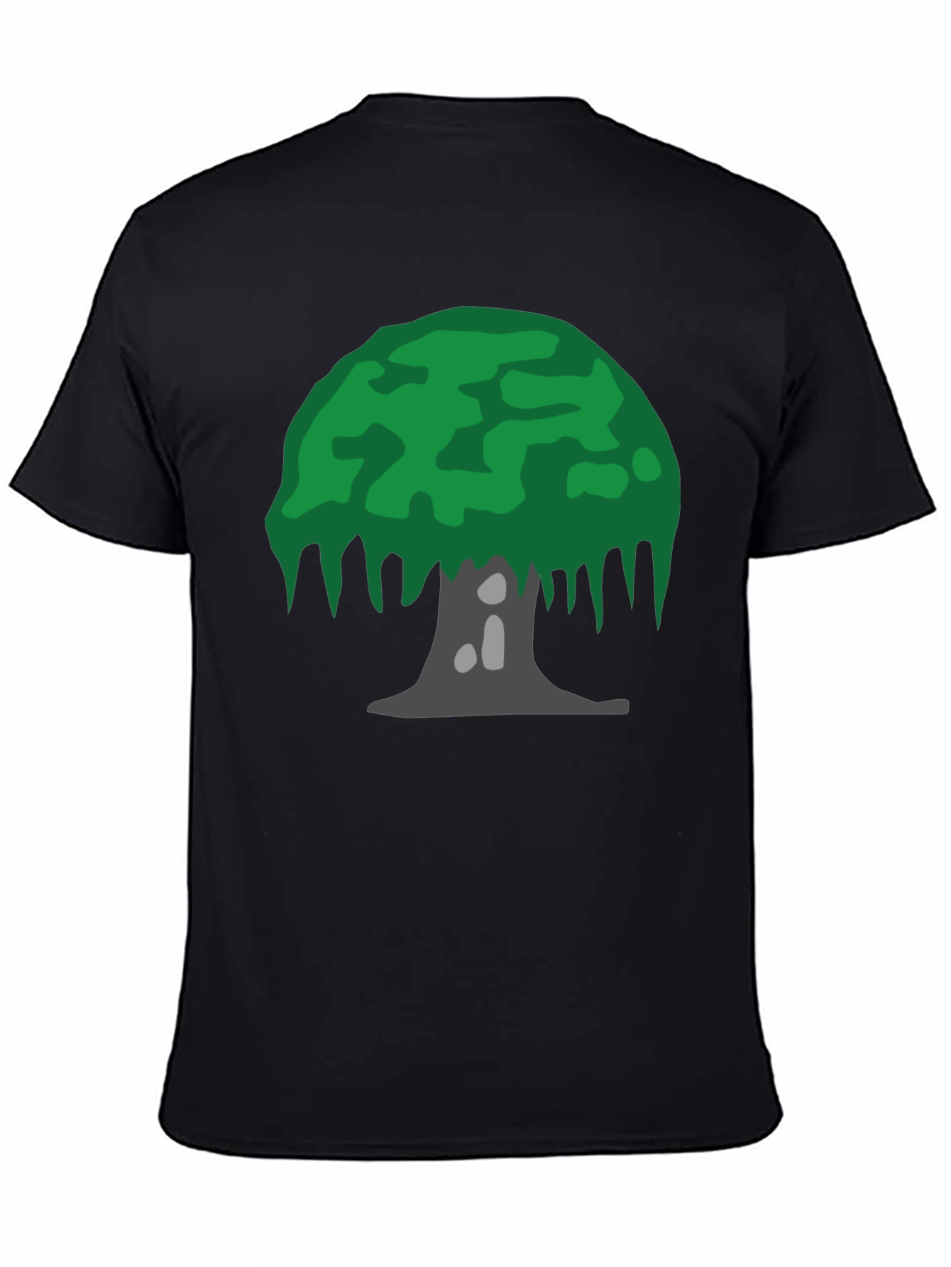 Cartoon Tree Graphic Tee - Black Cotton Blend