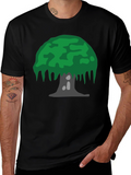 Cartoon Tree Graphic Tee - Black Cotton Blend