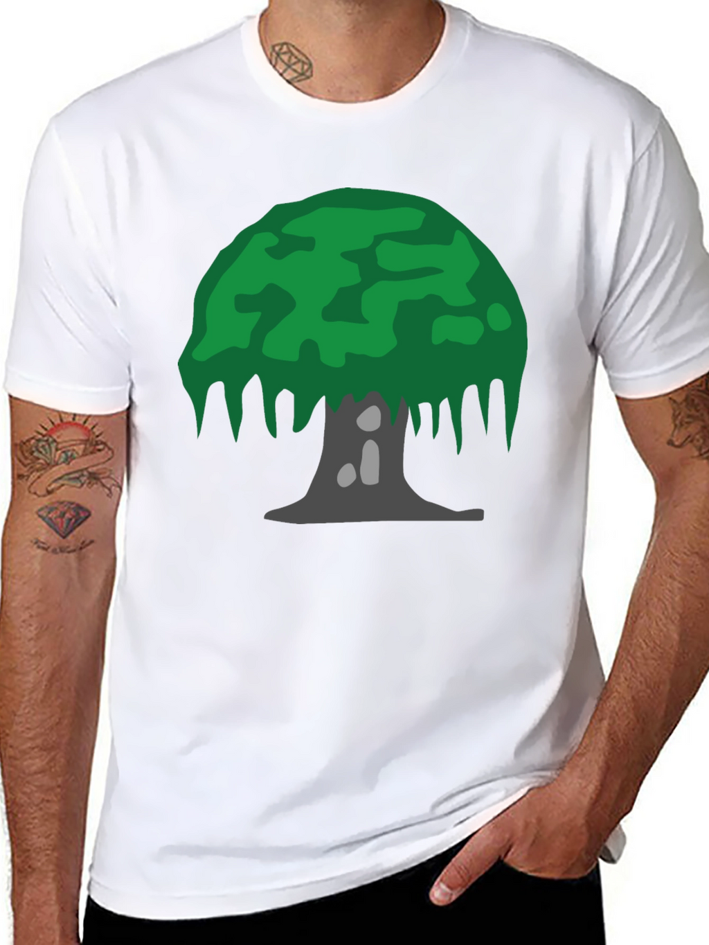 Cartoon Tree Graphic Tee - Black Cotton Blend
