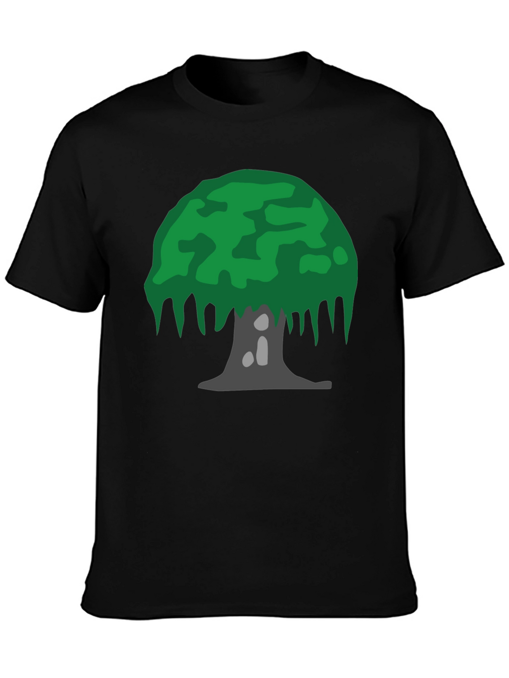 Cartoon Tree Graphic Tee - Black Cotton Blend