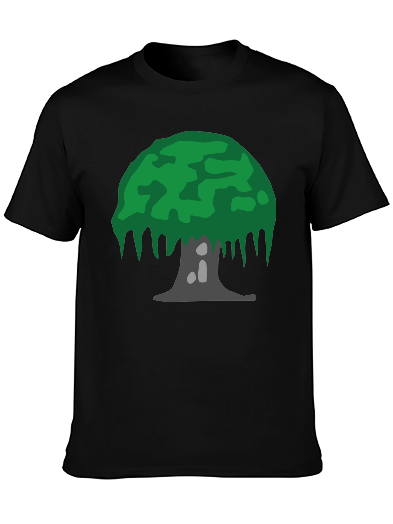 Cartoon Tree Graphic Tee - Black Cotton Blend