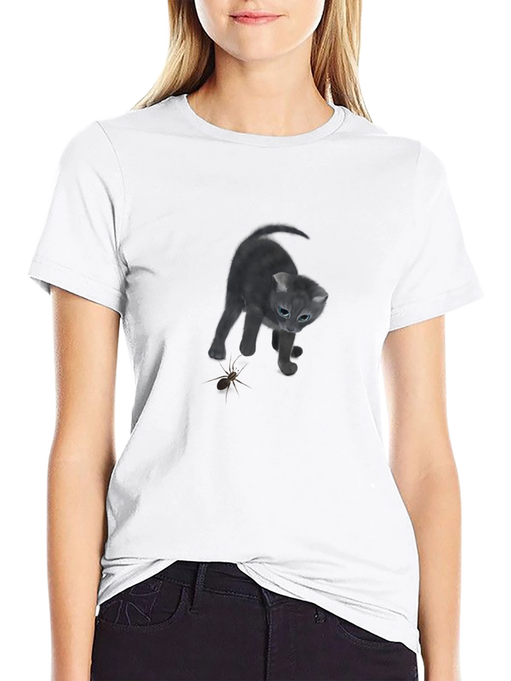 Cat vs Spider Black T-Shirt