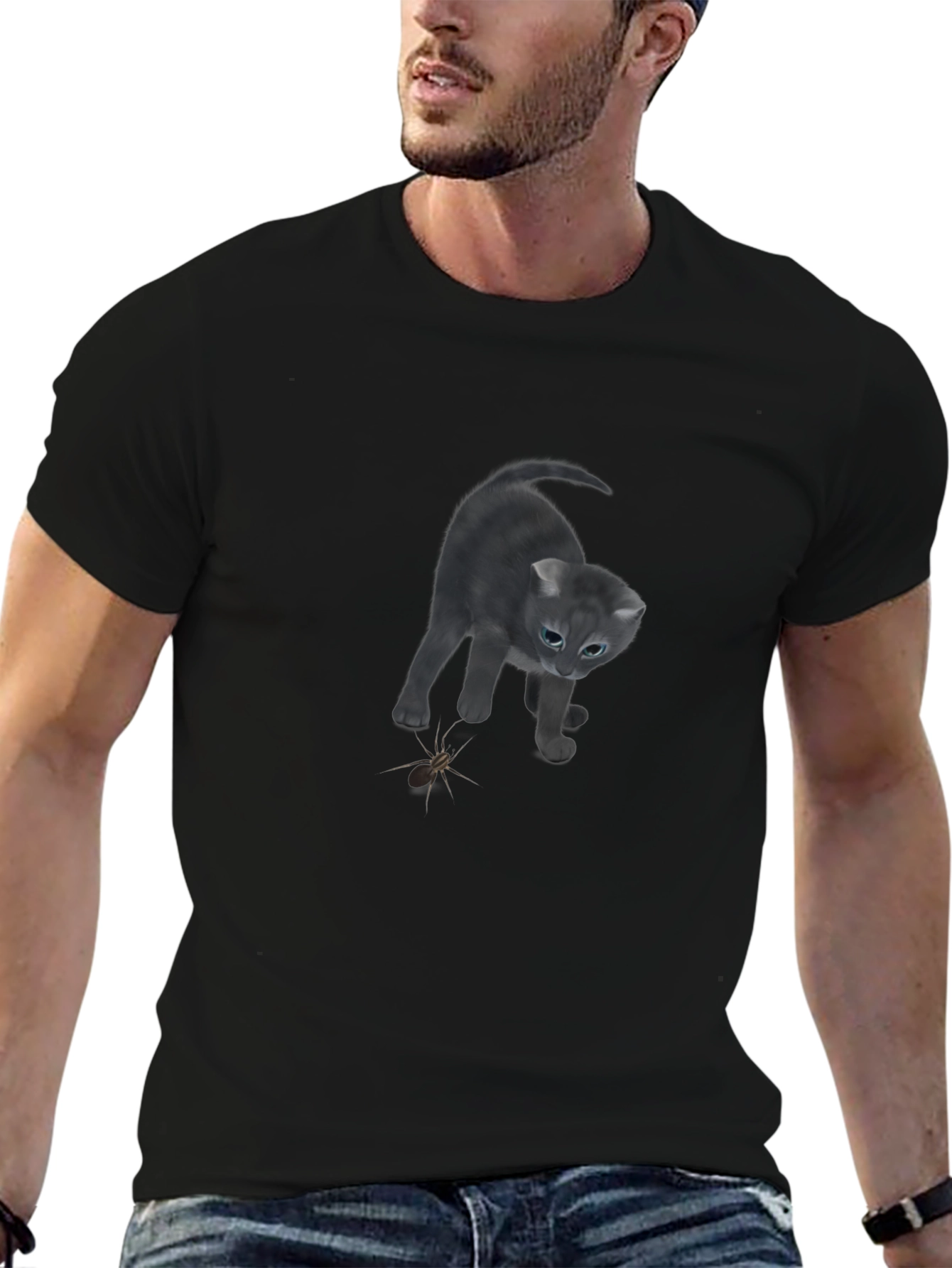 Cat vs Spider Black T-Shirt