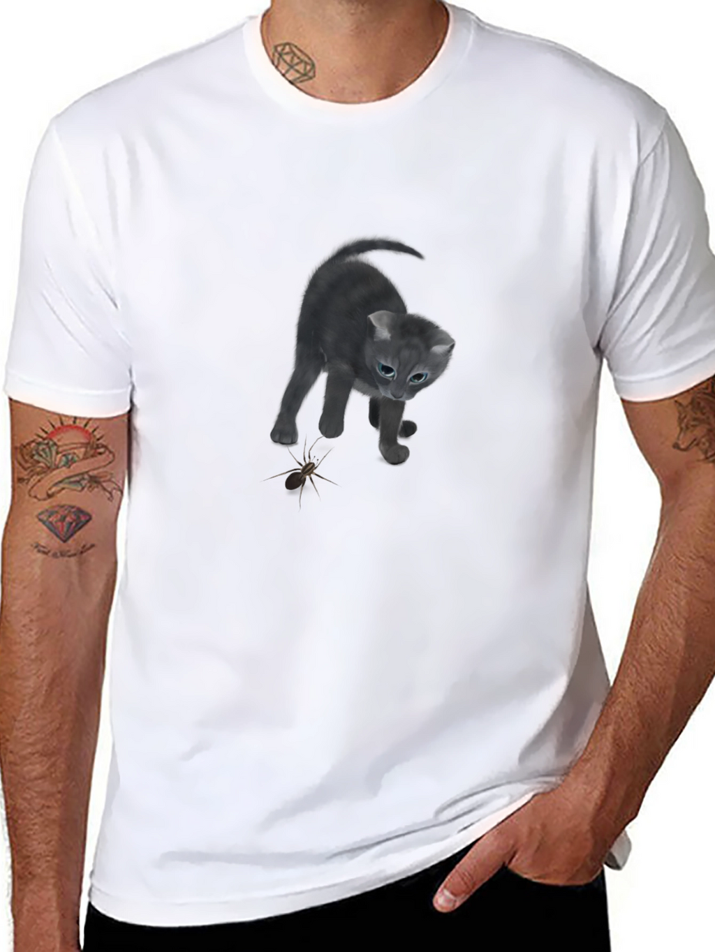 Cat vs Spider Black T-Shirt