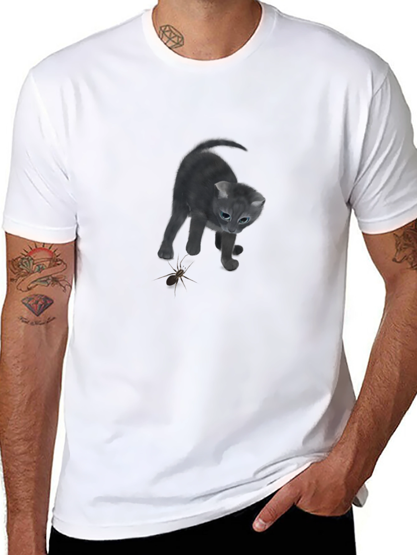 Cat vs Spider Black T-Shirt