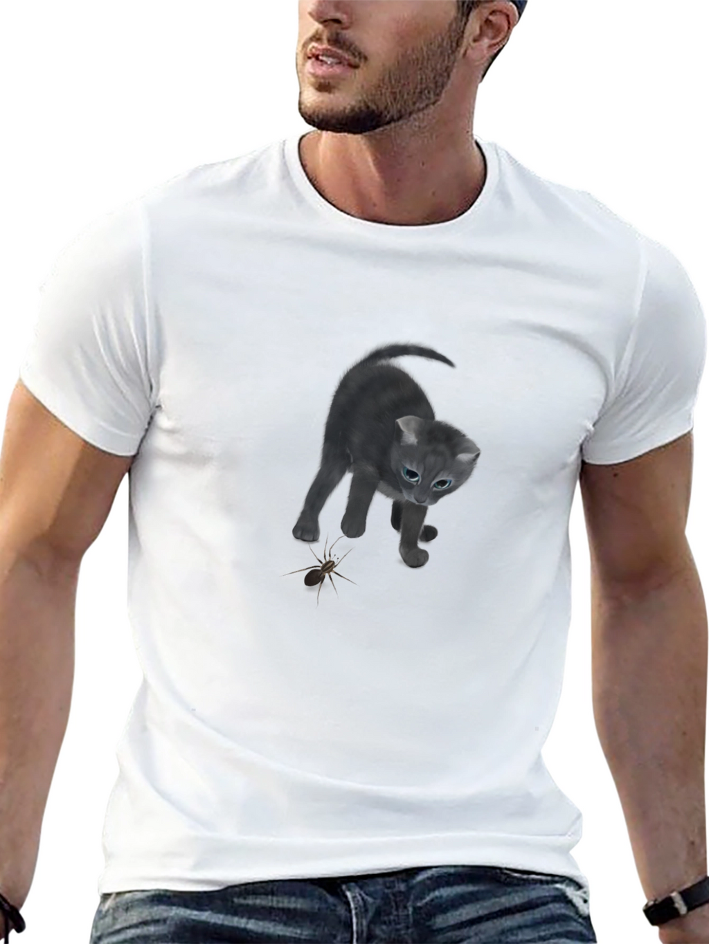 Cat vs Spider Black T-Shirt