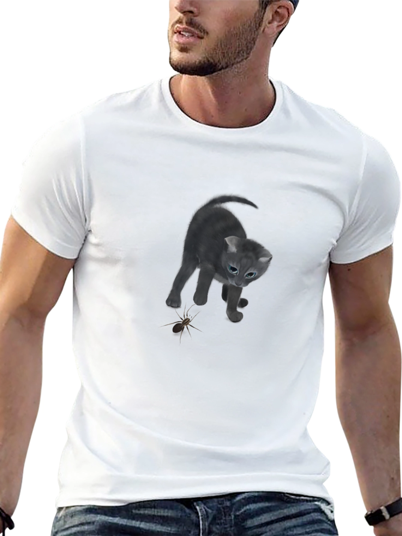 Cat vs Spider Black T-Shirt