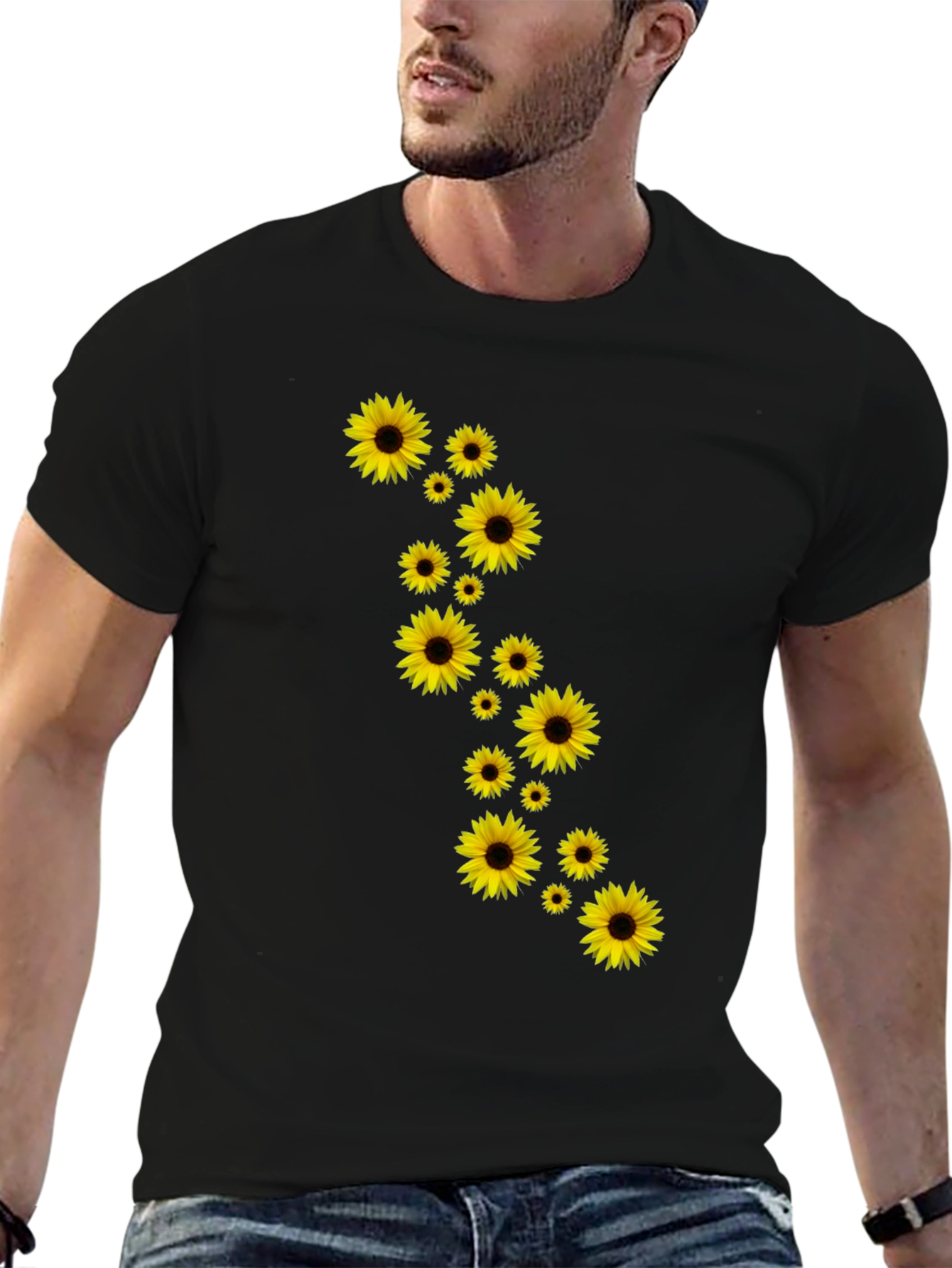 Sunflower Cascade Black T-Shirt