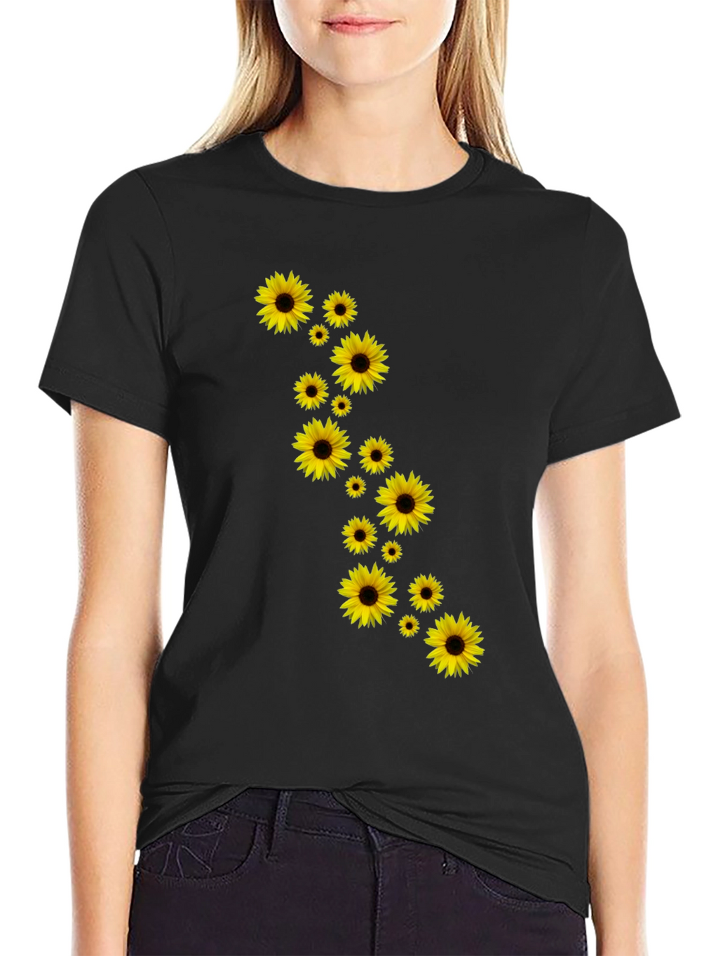Sunflower Cascade Black T-Shirt