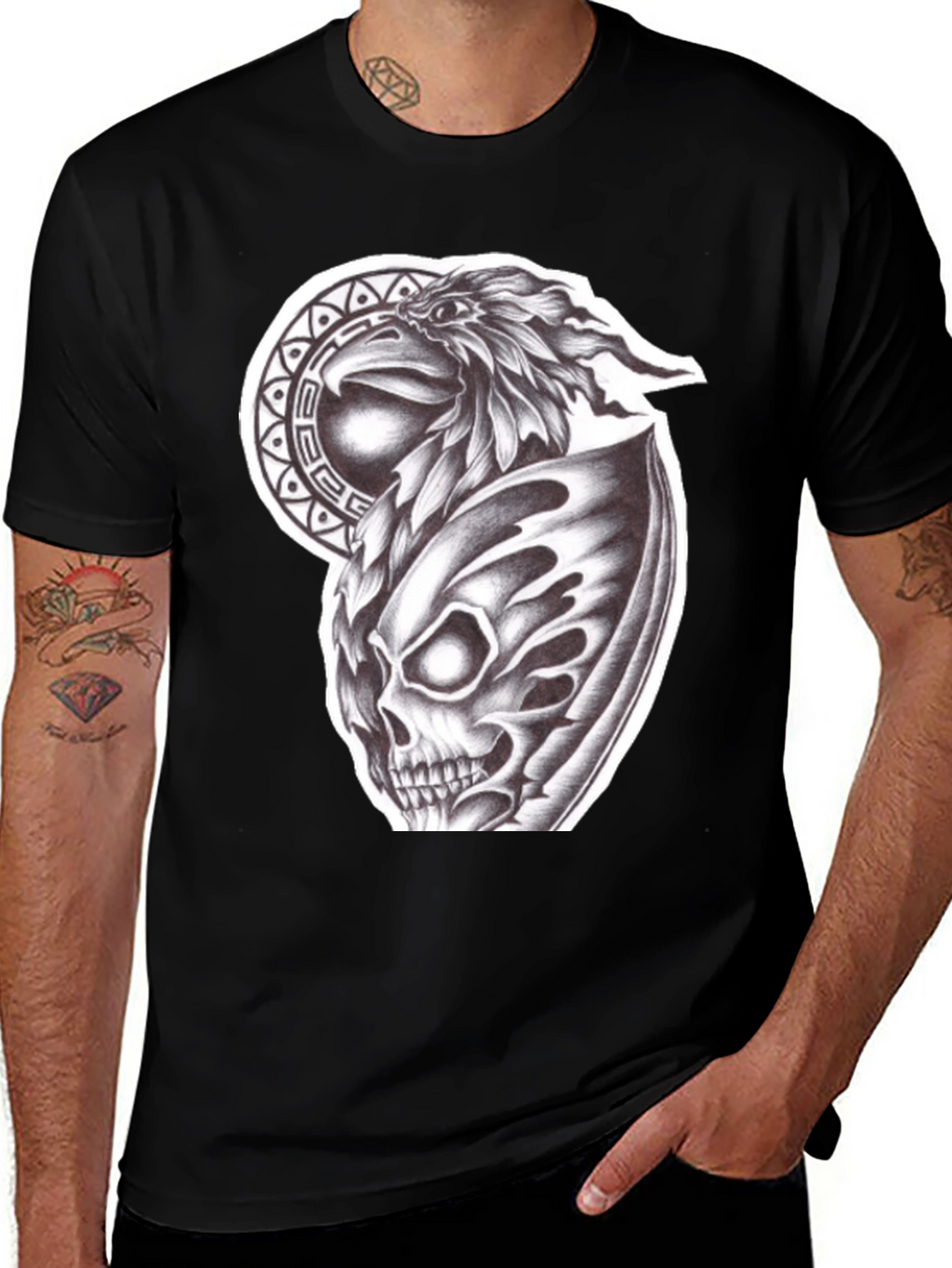 Eagle Skull Graphic Black T-Shirt