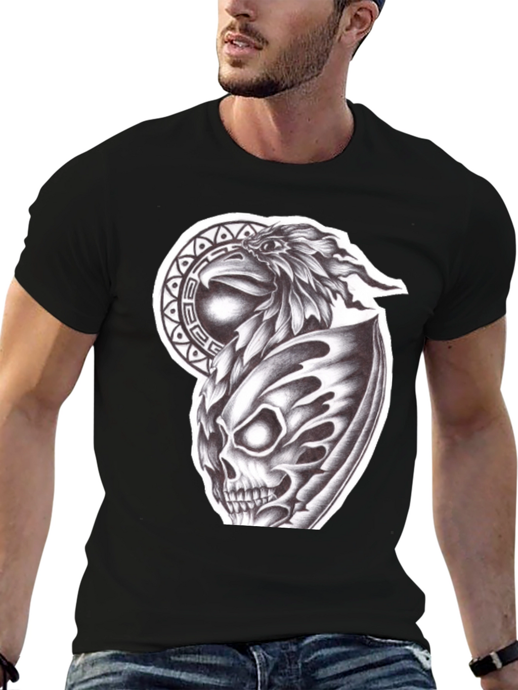 Eagle Skull Graphic Black T-Shirt