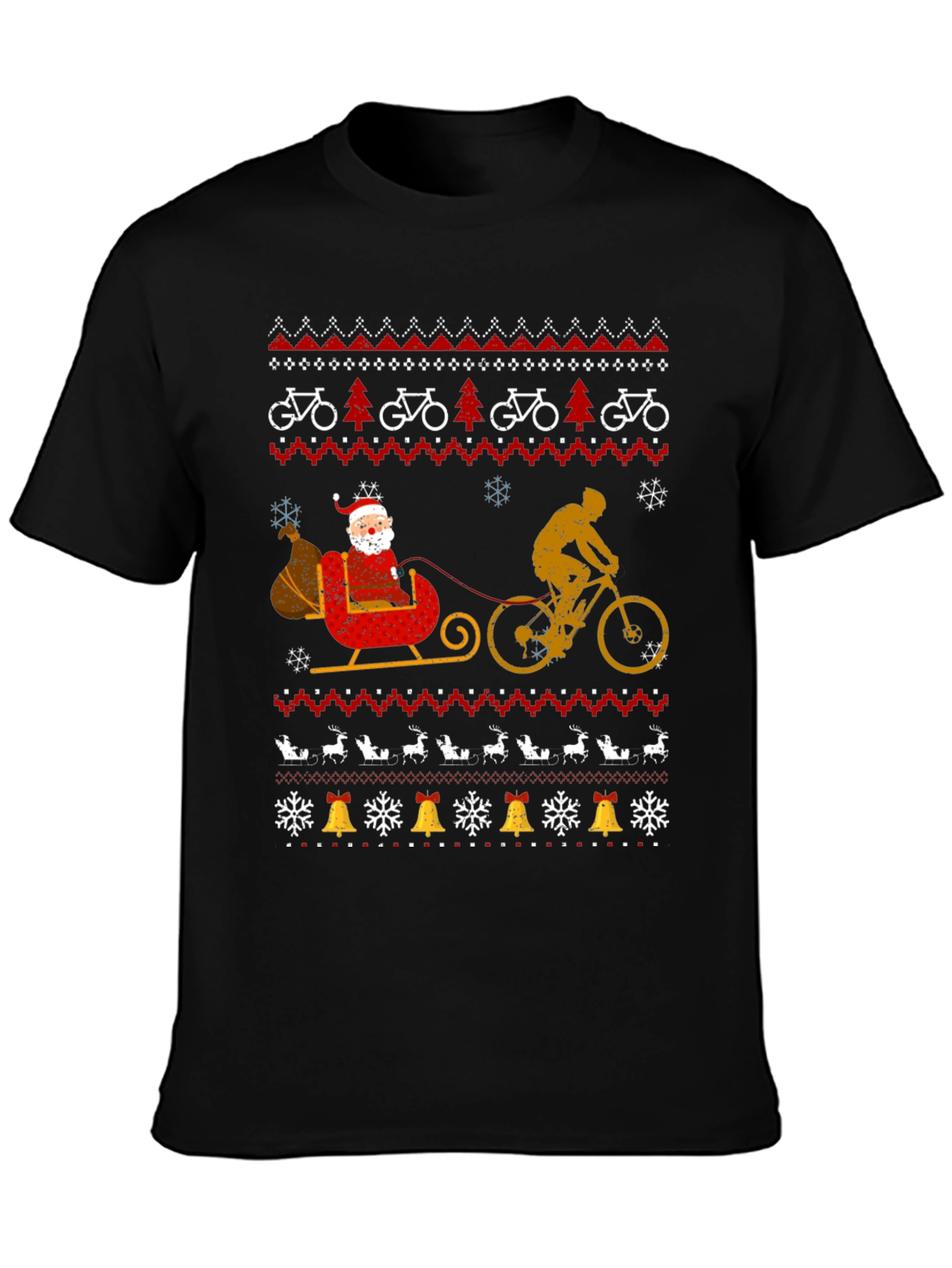 Cycling Santa Christmas Ugly Sweater Style T-Shirt