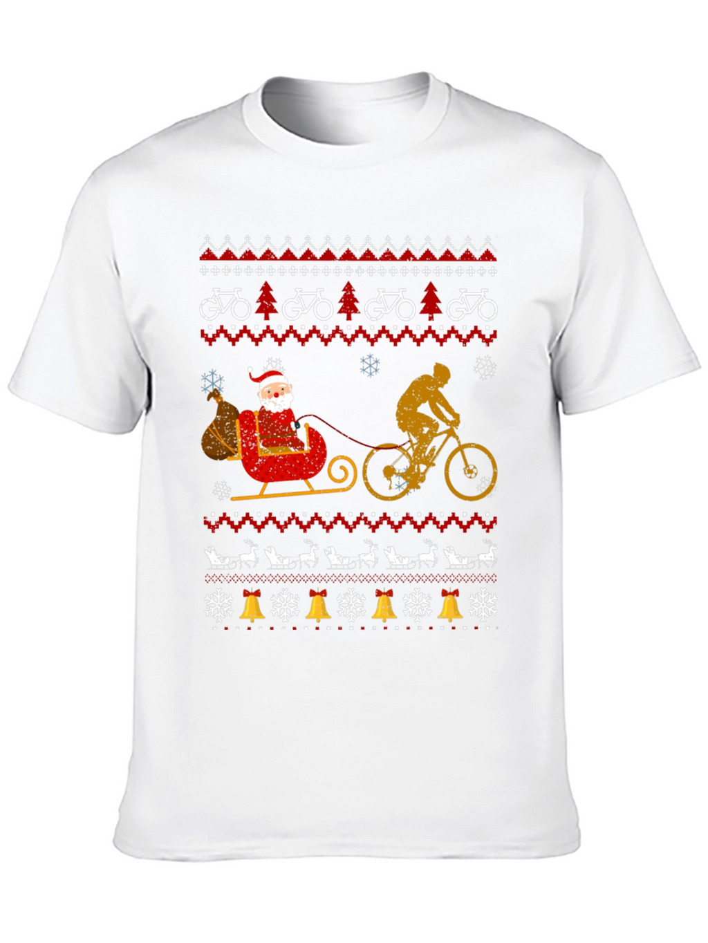 Cycling Santa Christmas Ugly Sweater Style T-Shirt