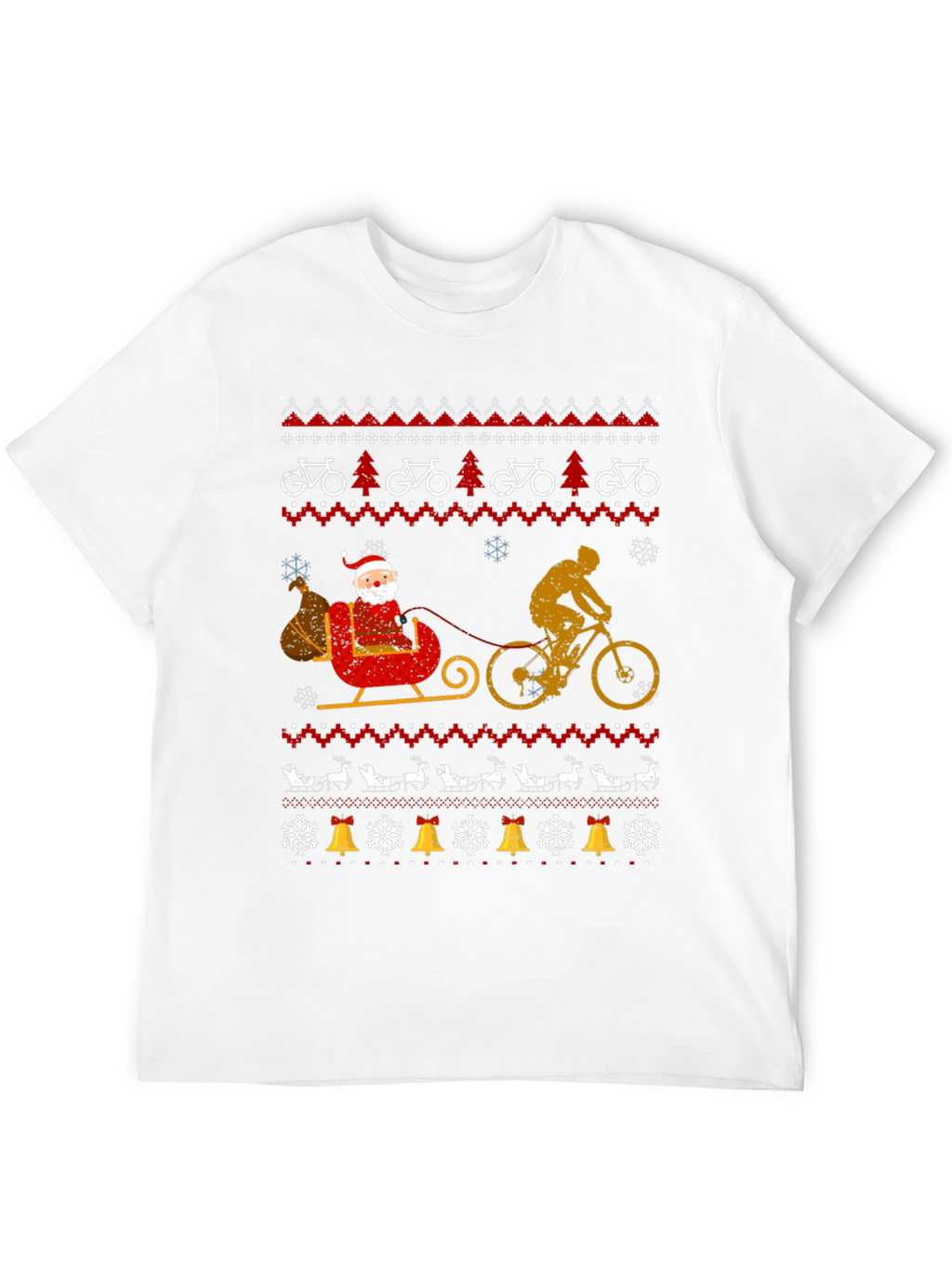 Cycling Santa Christmas Ugly Sweater Style T-Shirt