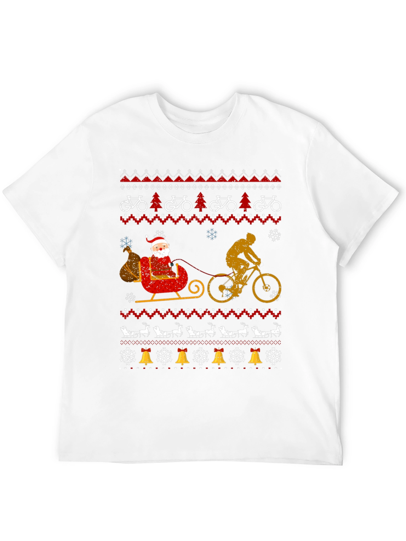 Cycling Santa Christmas Ugly Sweater Style T-Shirt