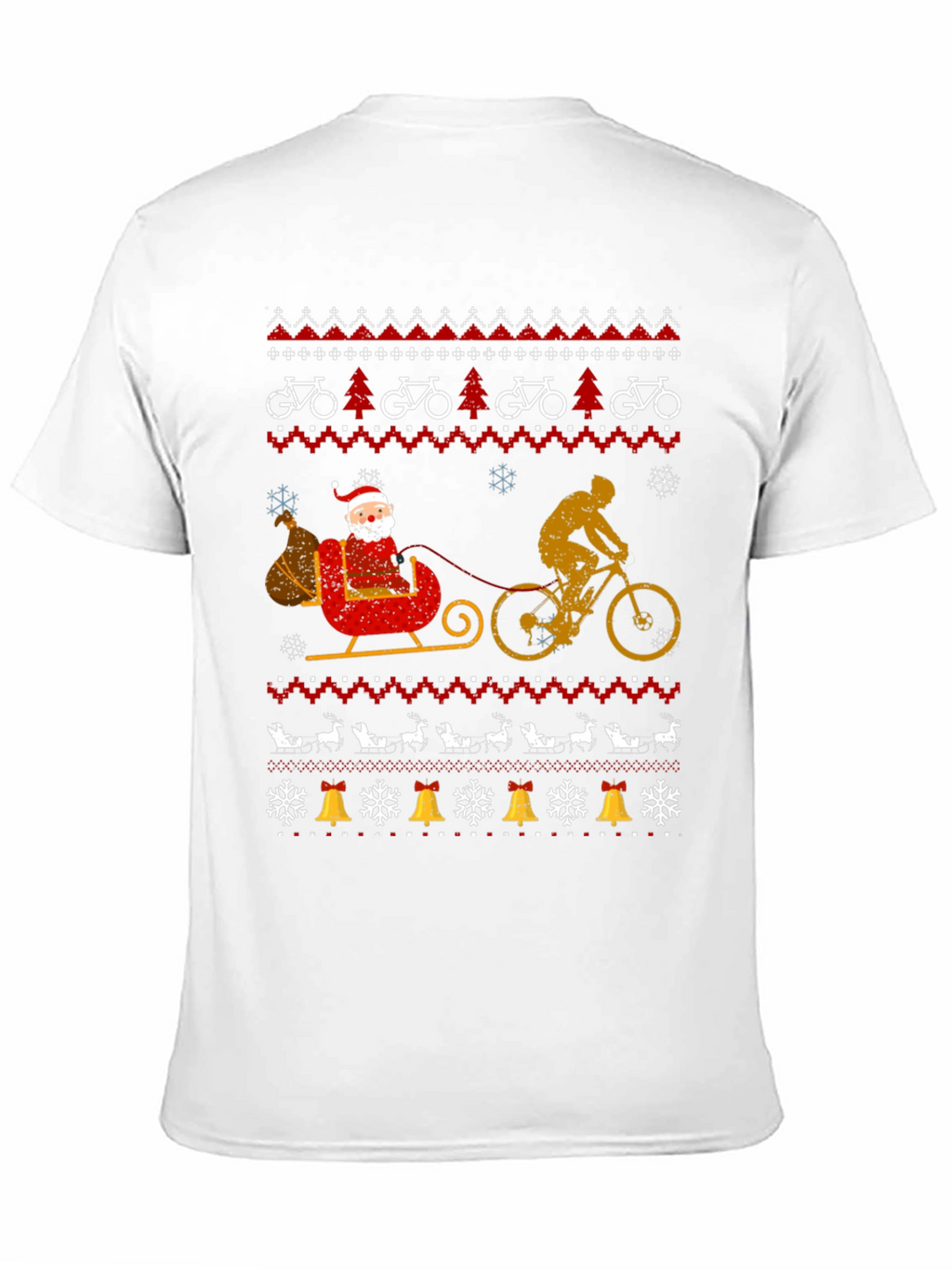 Cycling Santa Christmas Ugly Sweater Style T-Shirt