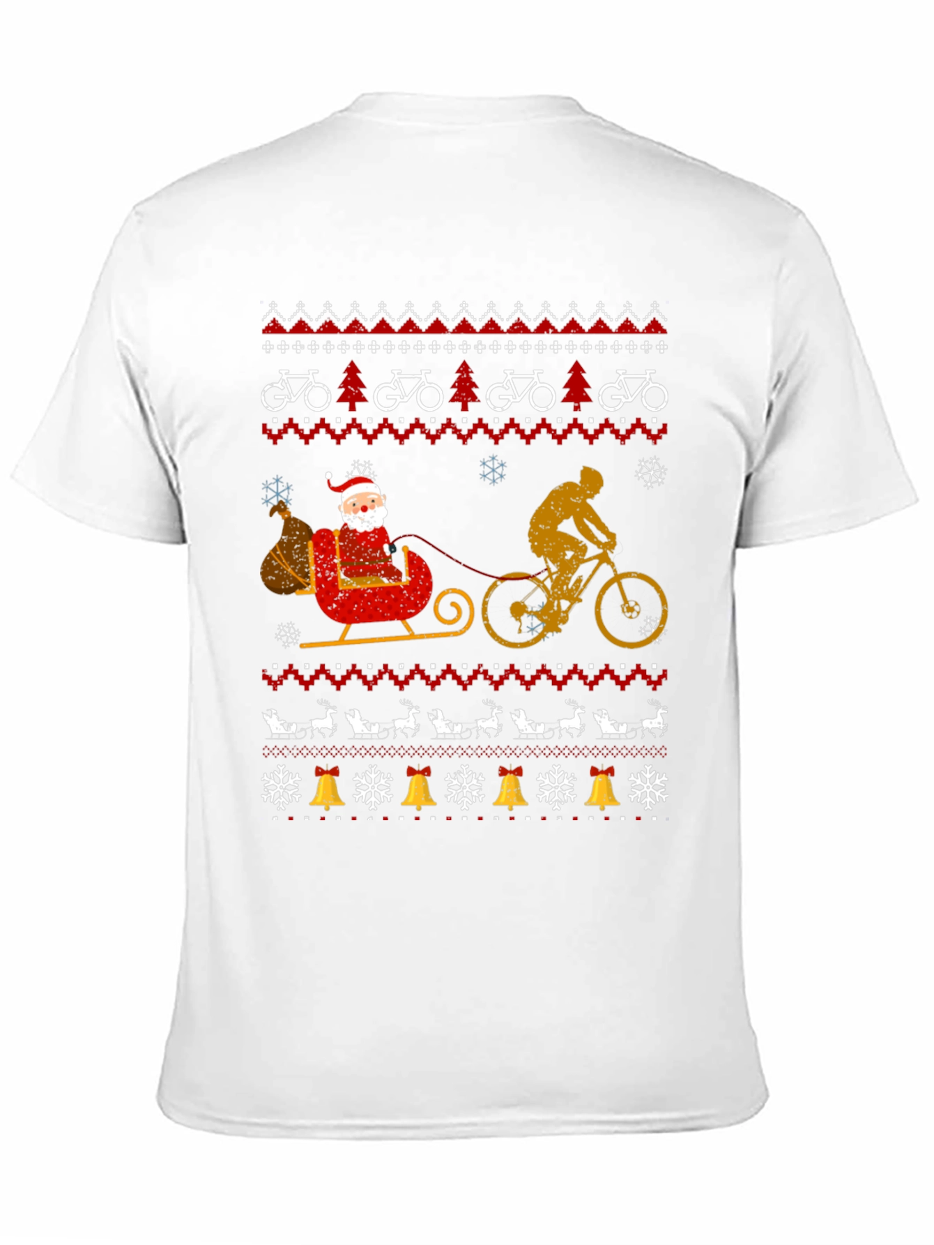 Cycling Santa Christmas Ugly Sweater Style T-Shirt