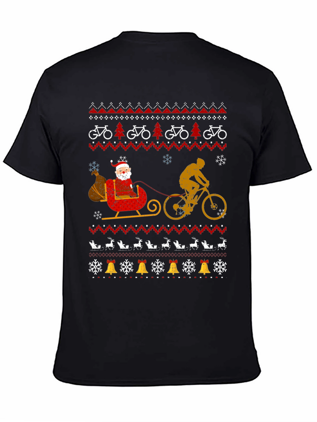 Cycling Santa Christmas Ugly Sweater Style T-Shirt