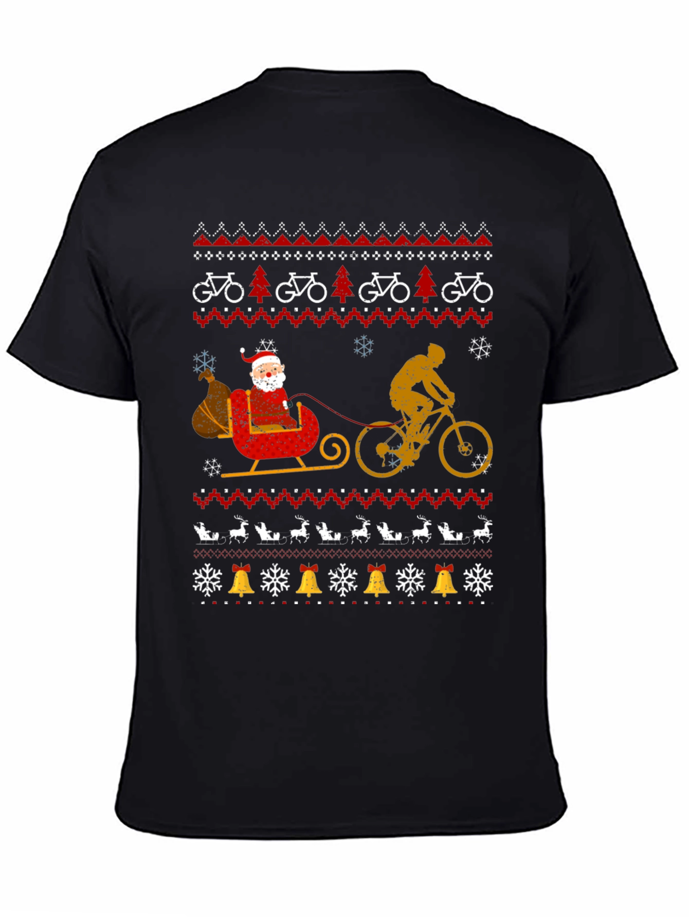 Cycling Santa Christmas Ugly Sweater Style T-Shirt