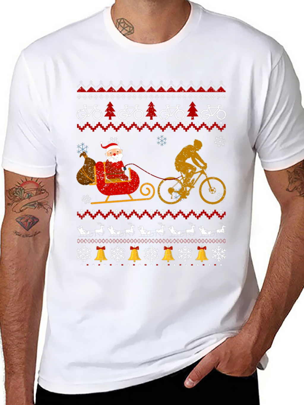 Cycling Santa Christmas Ugly Sweater Style T-Shirt