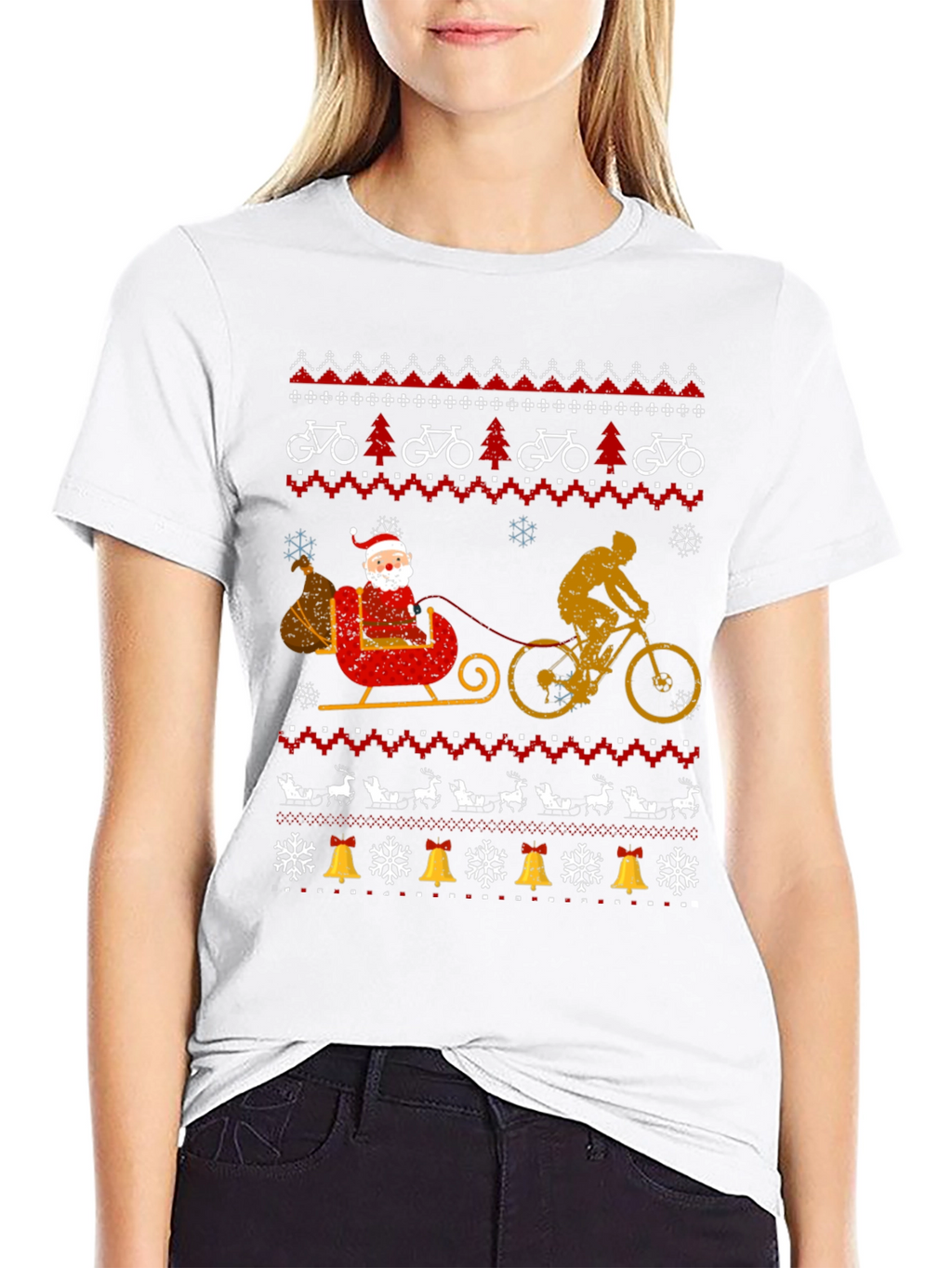 Cycling Santa Christmas Ugly Sweater Style T-Shirt