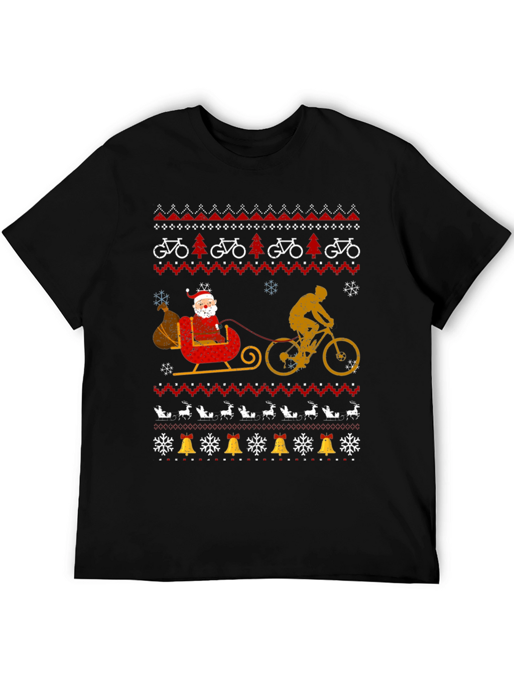 Cycling Santa Christmas Ugly Sweater Style T-Shirt