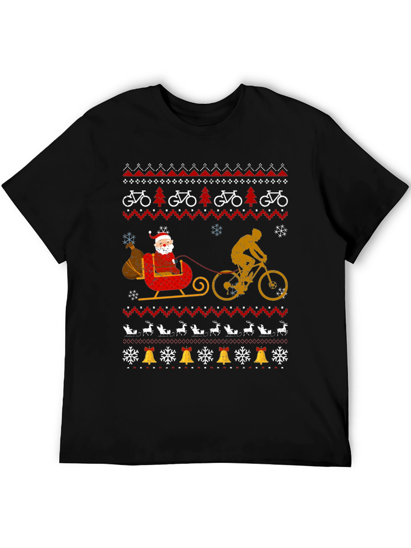 Cycling Santa Christmas Ugly Sweater Style T-Shirt