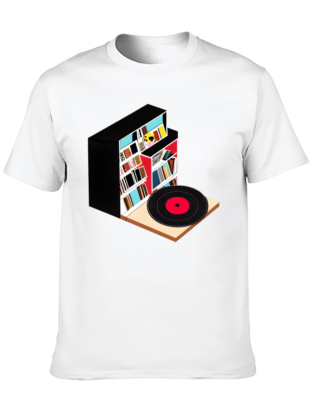 Bookcase and Vinyl Record T-Shirt