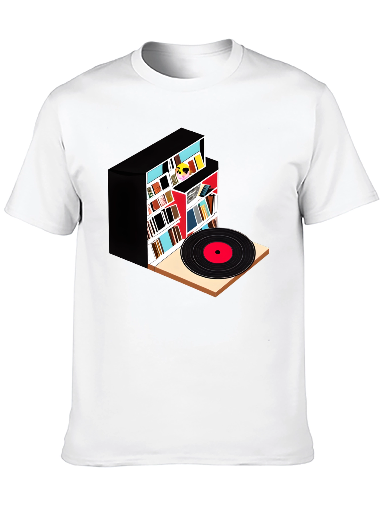 Bookcase and Vinyl Record T-Shirt