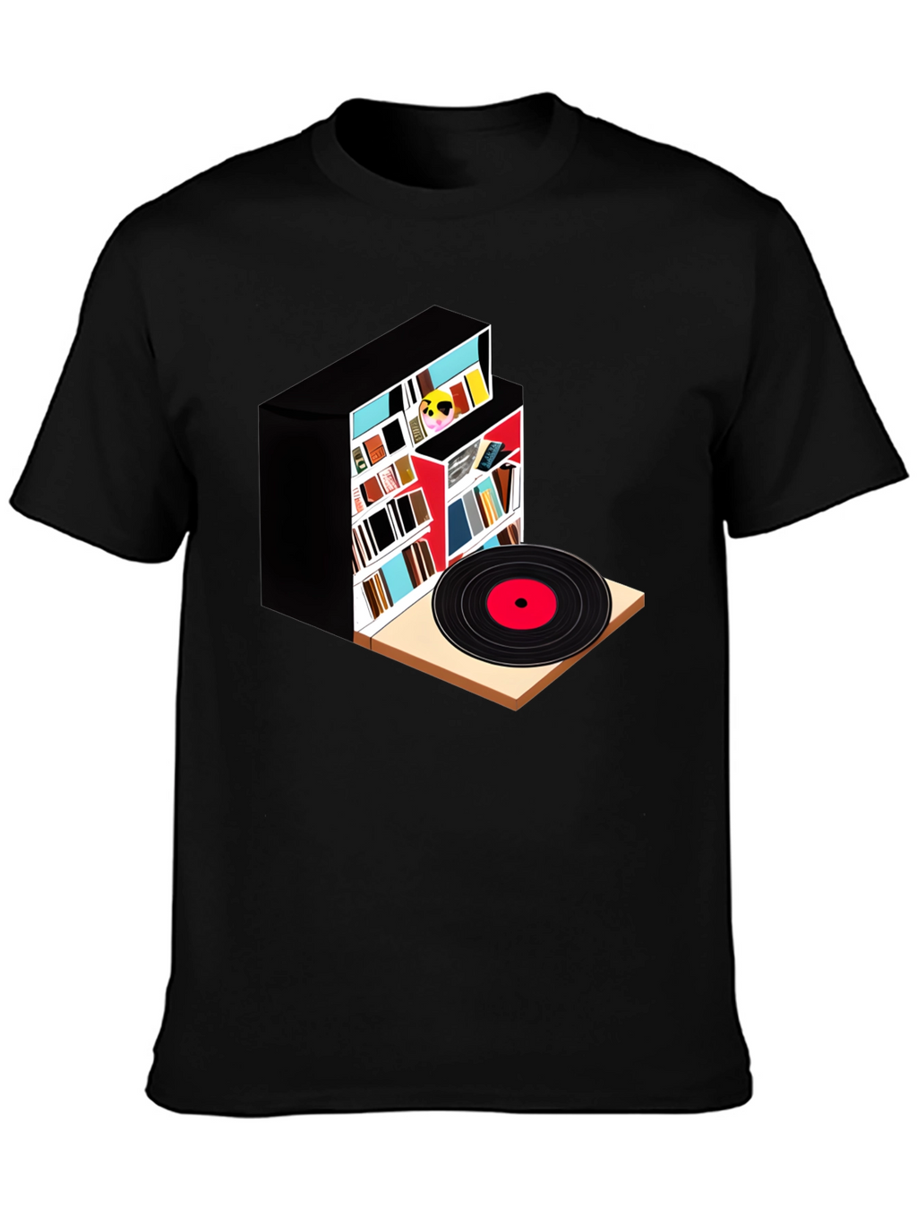Bookcase and Vinyl Record T-Shirt