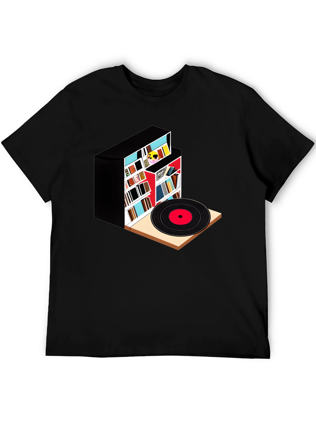 Bookcase and Vinyl Record T-Shirt