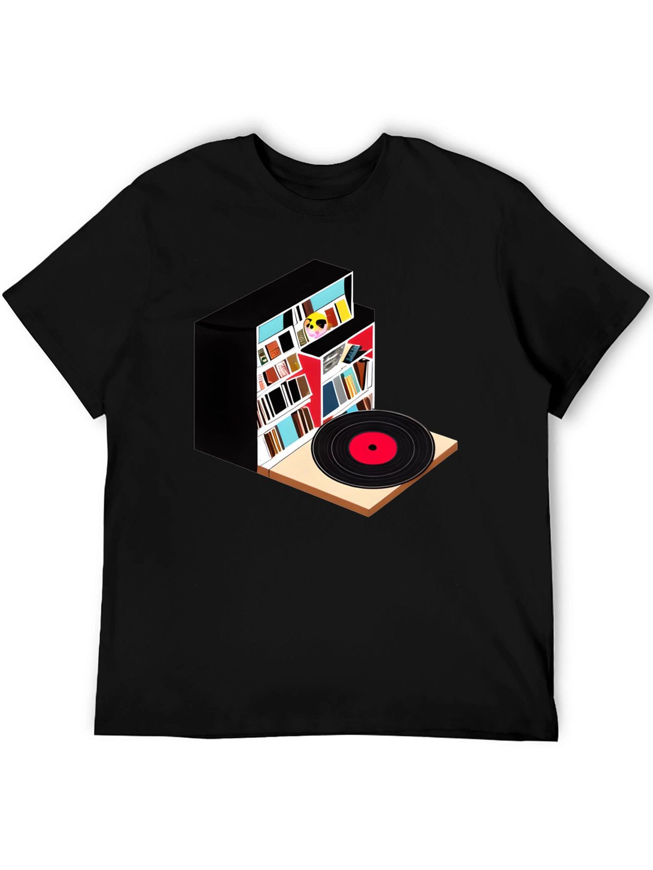 Bookcase and Vinyl Record T-Shirt