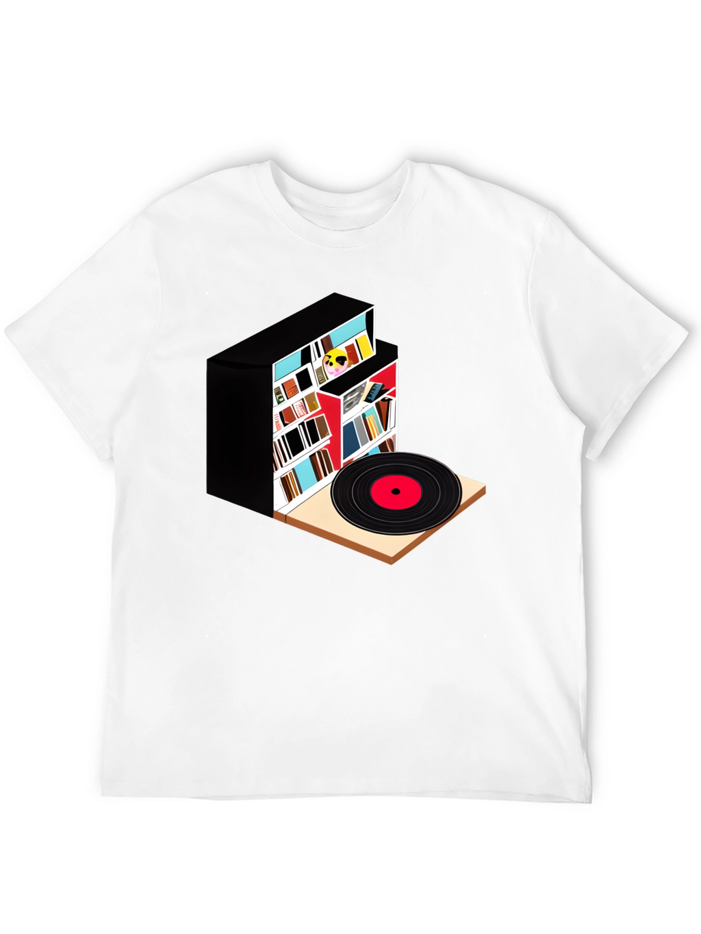 Bookcase and Vinyl Record T-Shirt