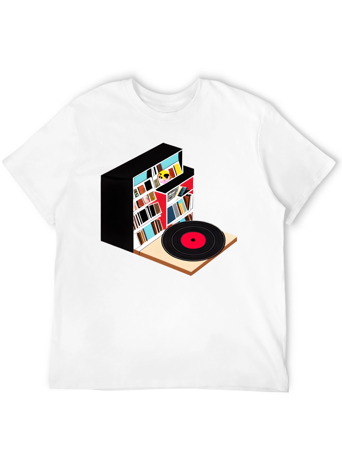 Bookcase and Vinyl Record T-Shirt
