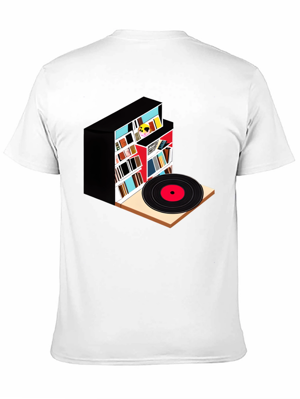 Bookcase and Vinyl Record T-Shirt