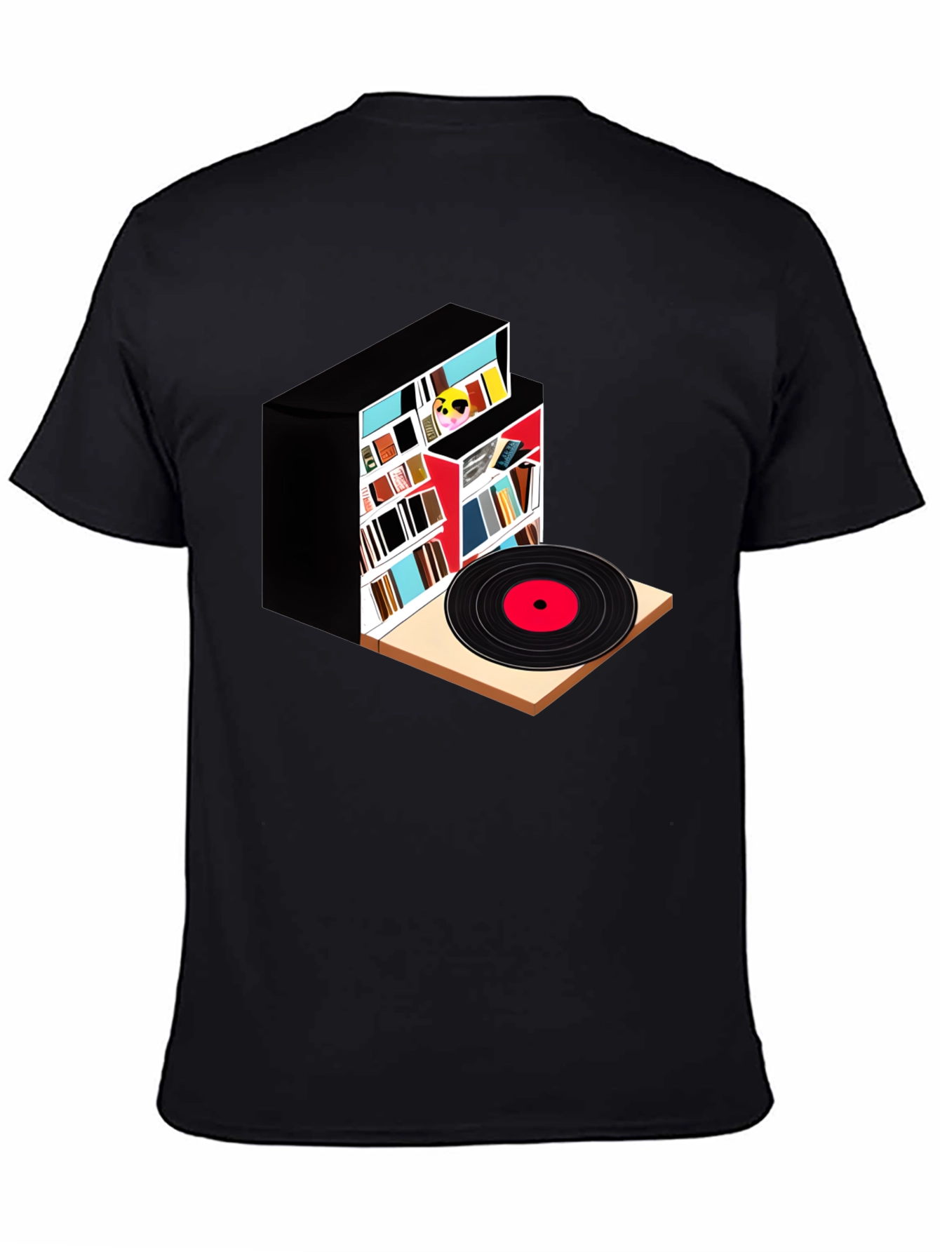 Bookcase and Vinyl Record T-Shirt