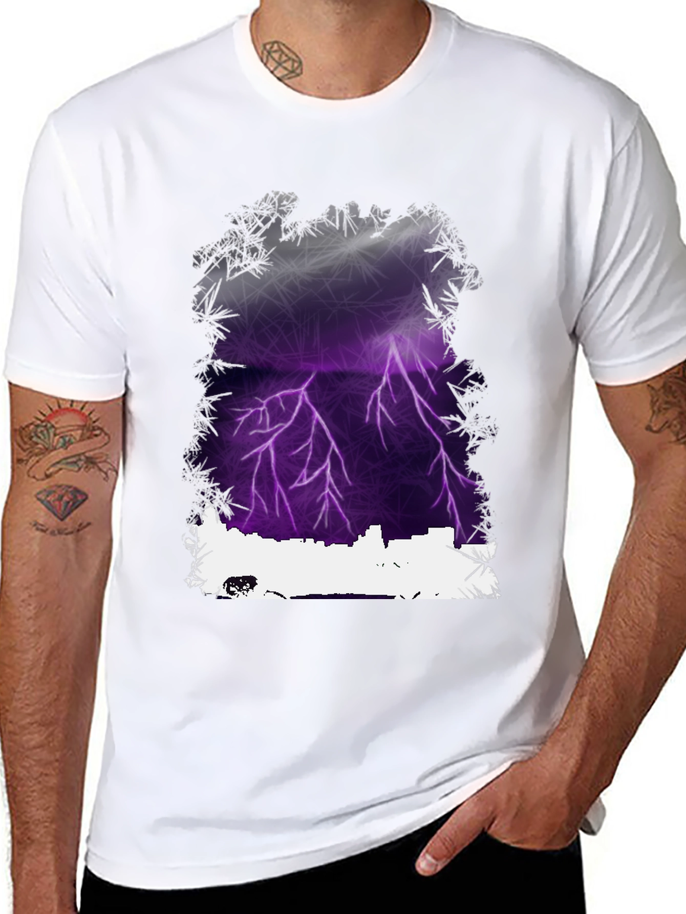 Lightning Cityscape Graphic Tee - Mens Black T-Shirt