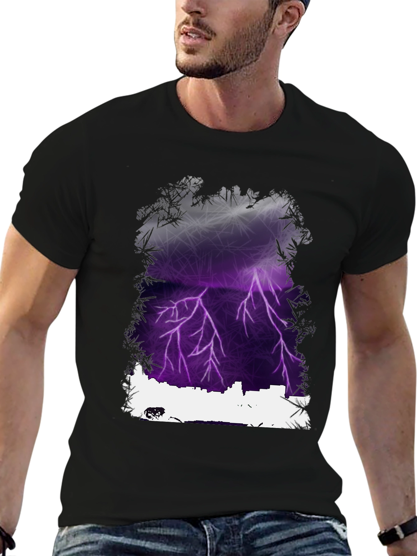 Lightning Cityscape Graphic Tee - Mens Black T-Shirt