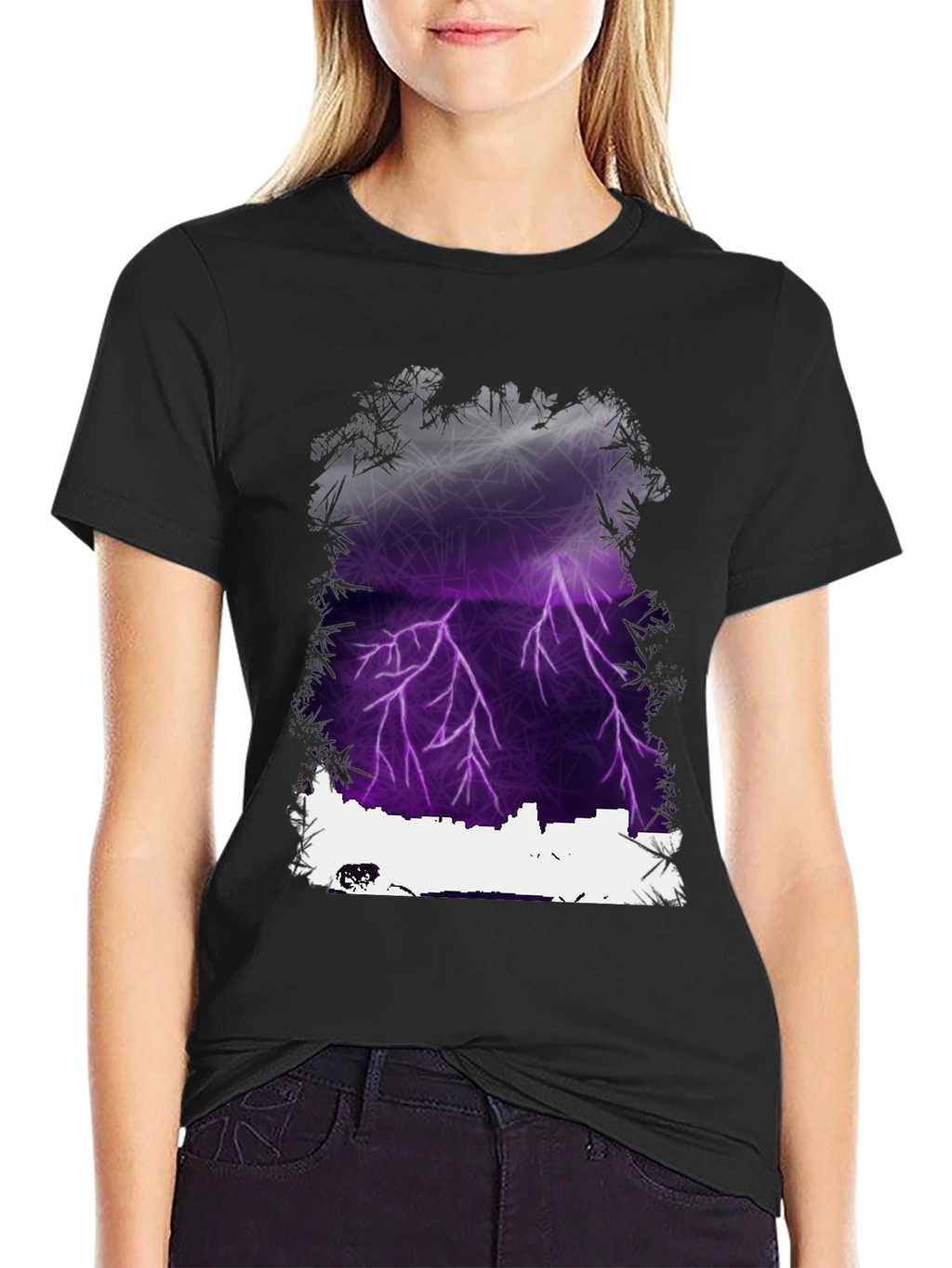 Lightning Cityscape Graphic Tee - Mens Black T-Shirt