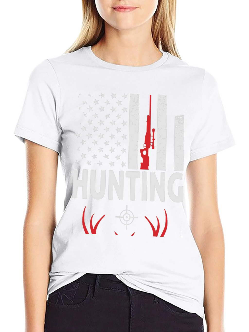 Hunting T-Shirt - American Flag Deer Rifle Design