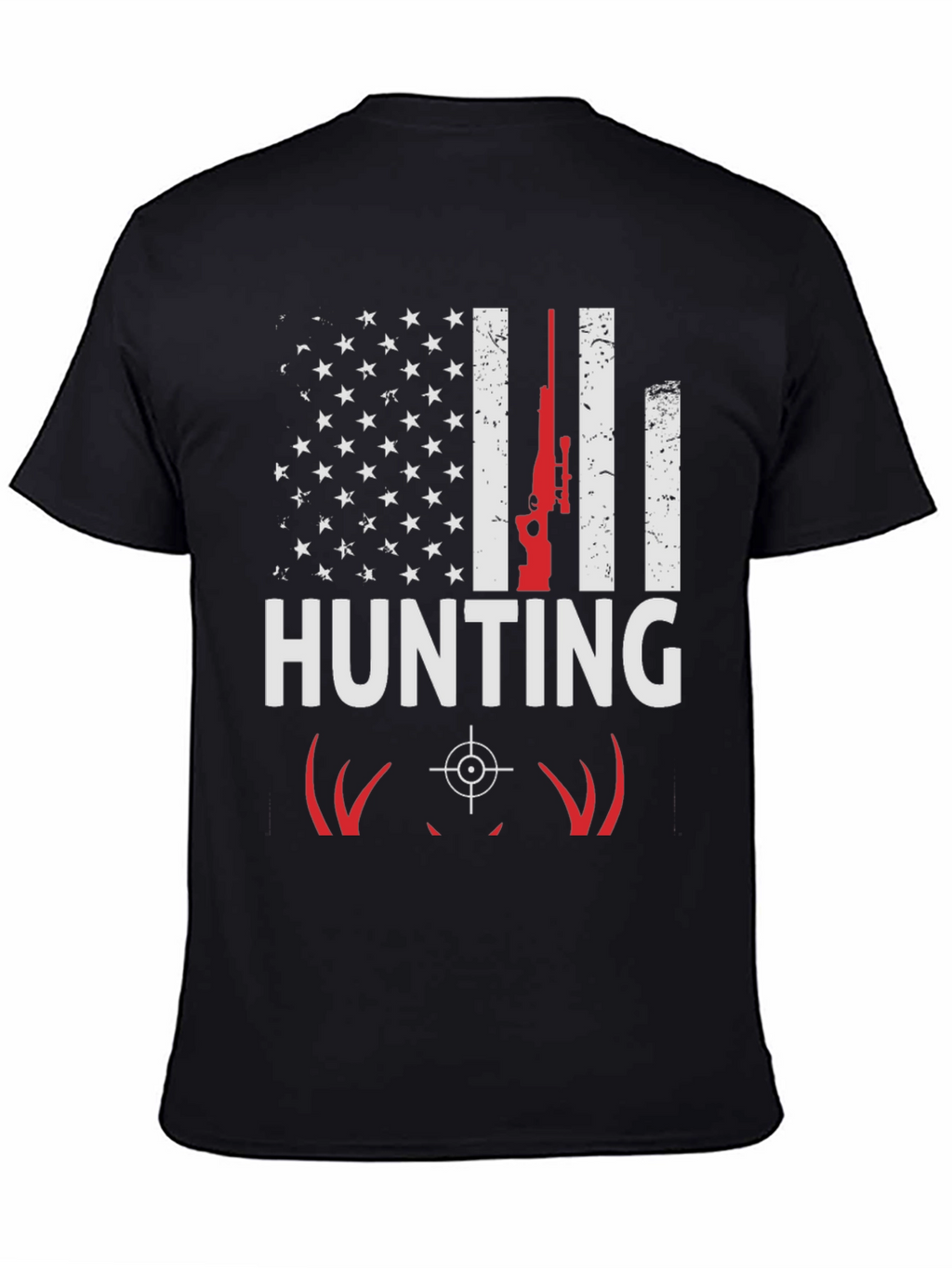Hunting T-Shirt - American Flag Deer Rifle Design