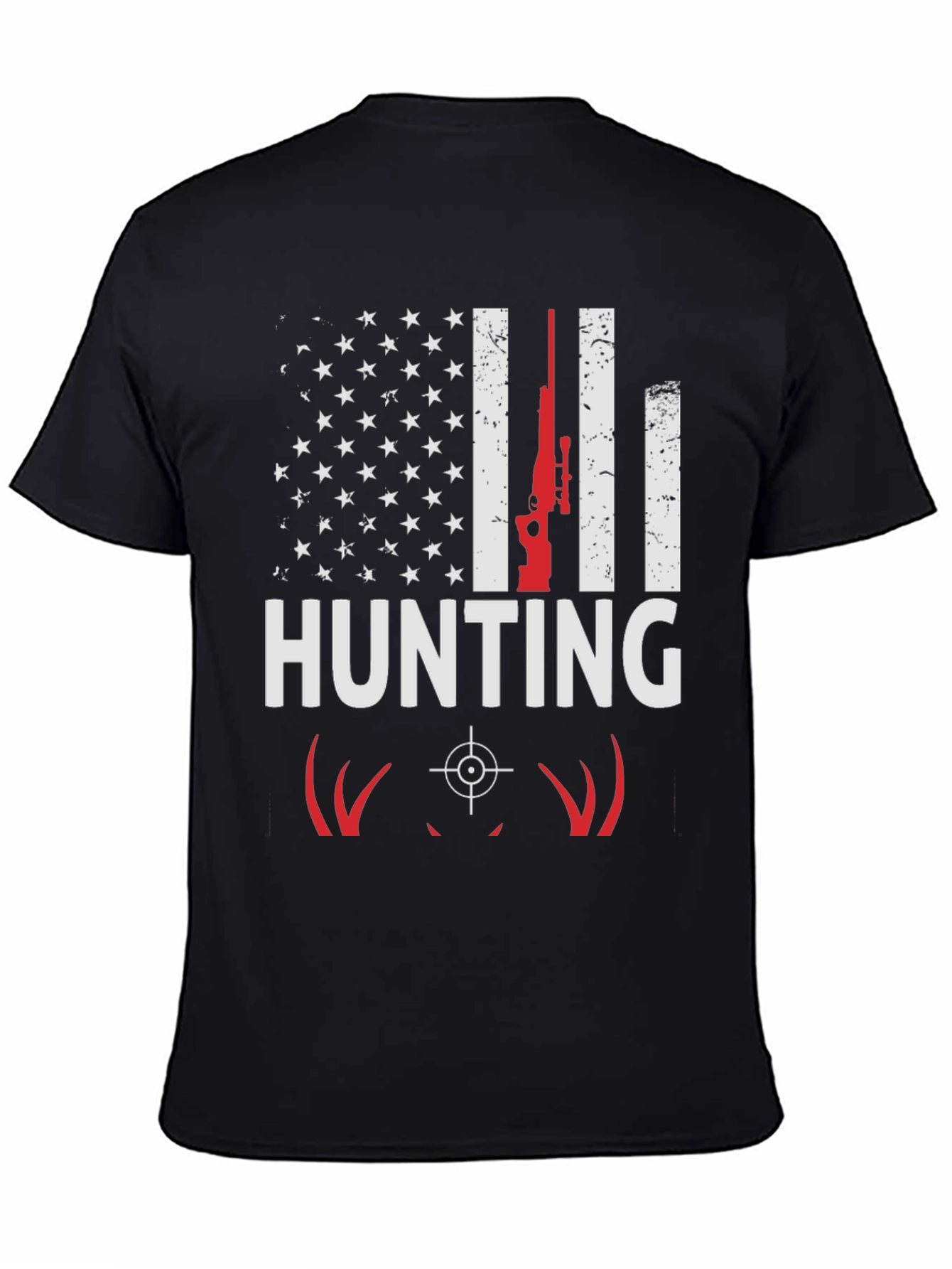 Hunting T-Shirt - American Flag Deer Rifle Design