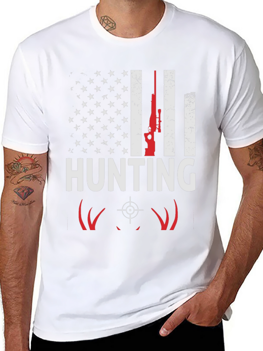 Hunting T-Shirt - American Flag Deer Rifle Design