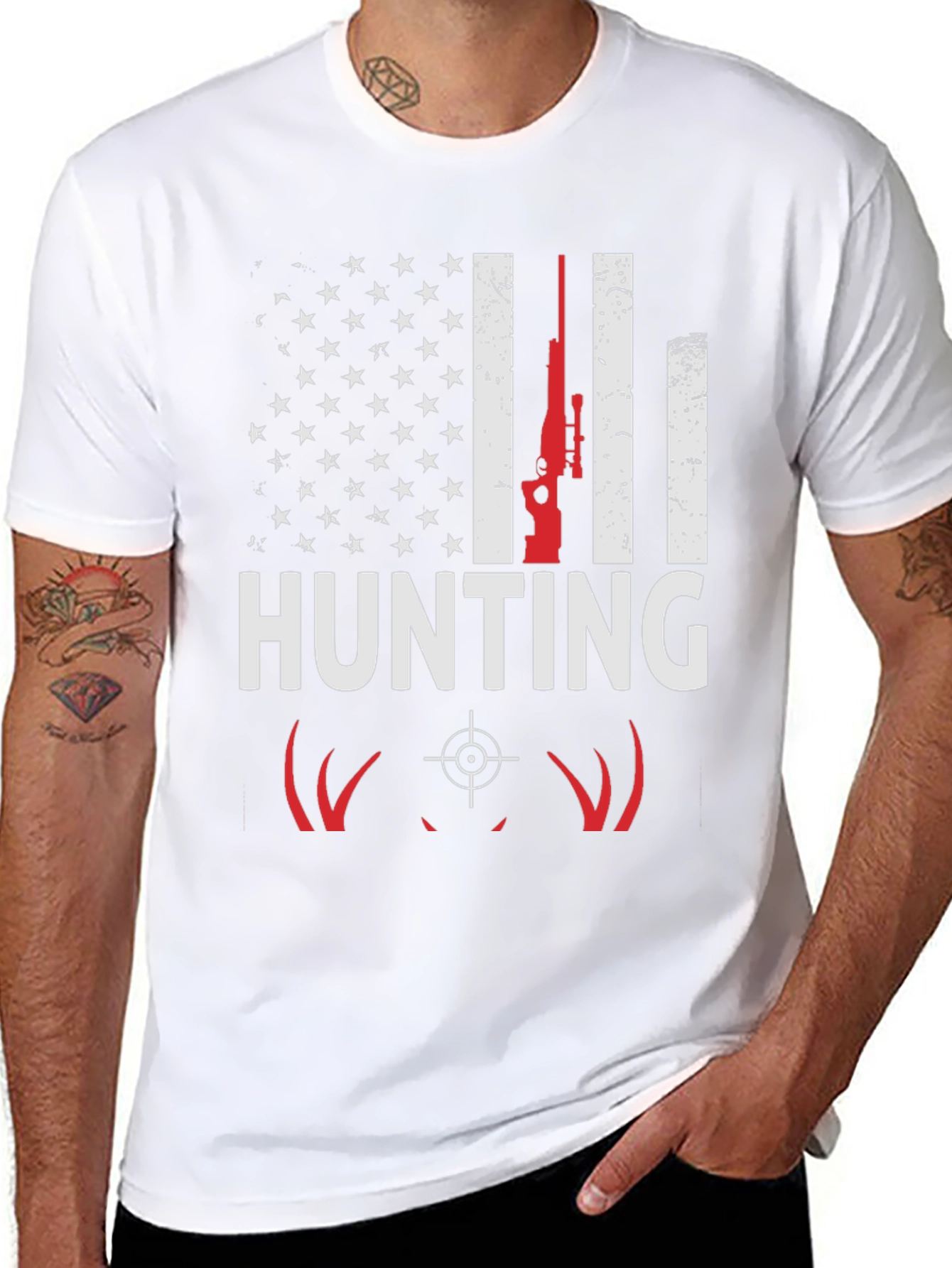 Hunting T-Shirt - American Flag Deer Rifle Design