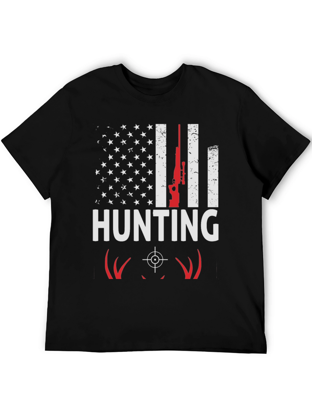 Hunting T-Shirt - American Flag Deer Rifle Design
