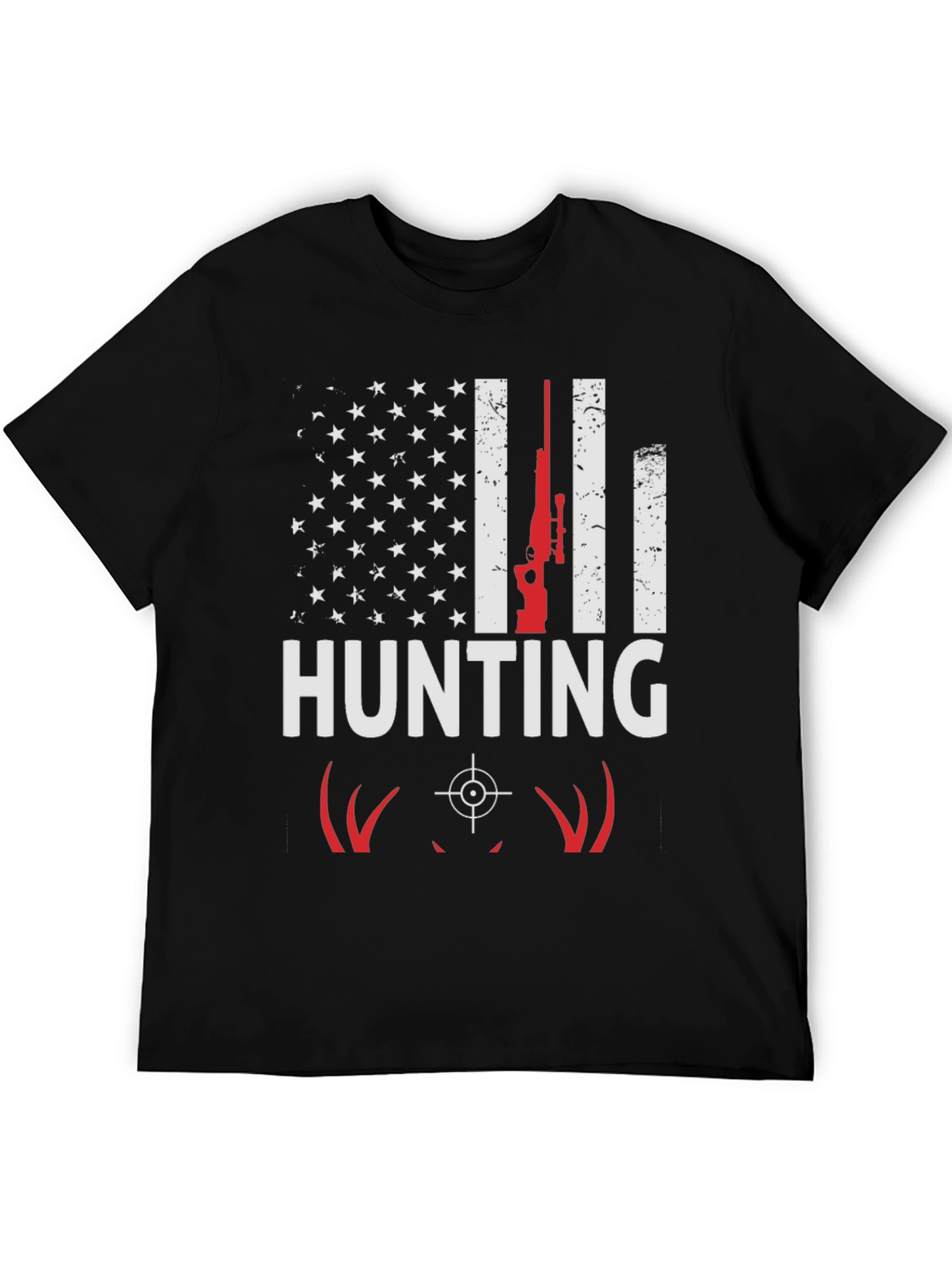Hunting T-Shirt - American Flag Deer Rifle Design