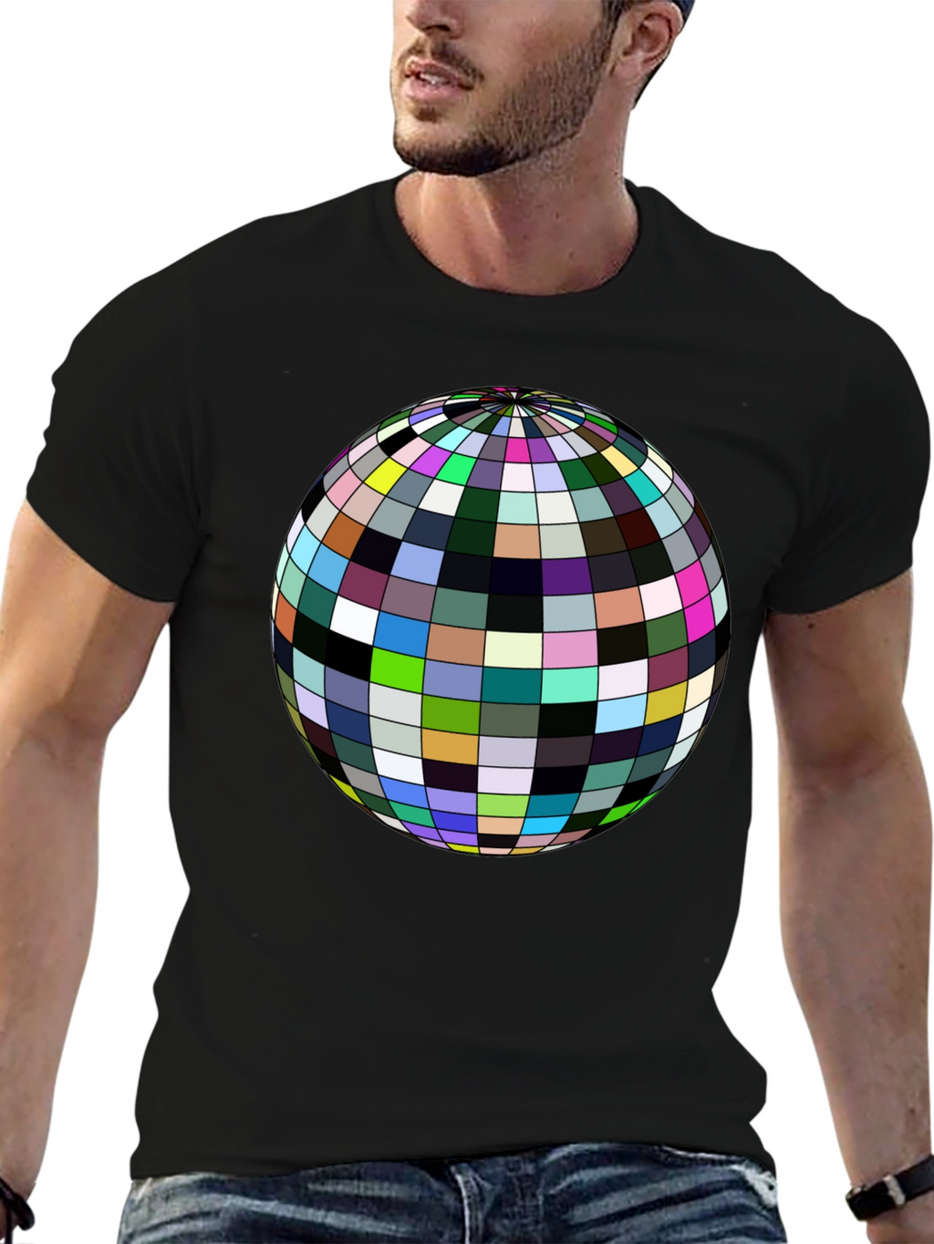 Retro Sphere Graphic Tee - Black Cotton Comfort